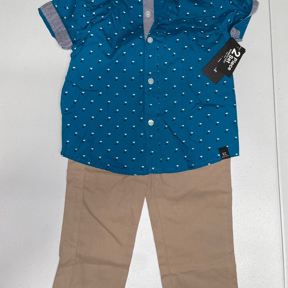 Kenneth Cole: Baby/Toddler Aqua Button-Up Shirt & Khaki Pants Outfit (2T)